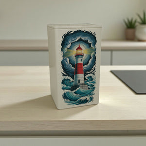 Retro Leuchtturm im Sturm Dose 900ml für maritime Liebhaber