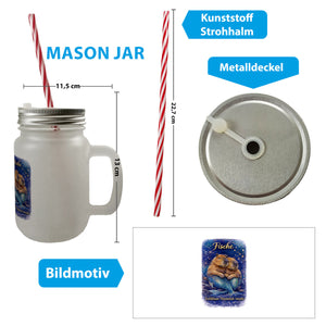 Fisch Sternzeichen Cabybara Trinkglas mit Bambusdeckel für Astrologie Fans