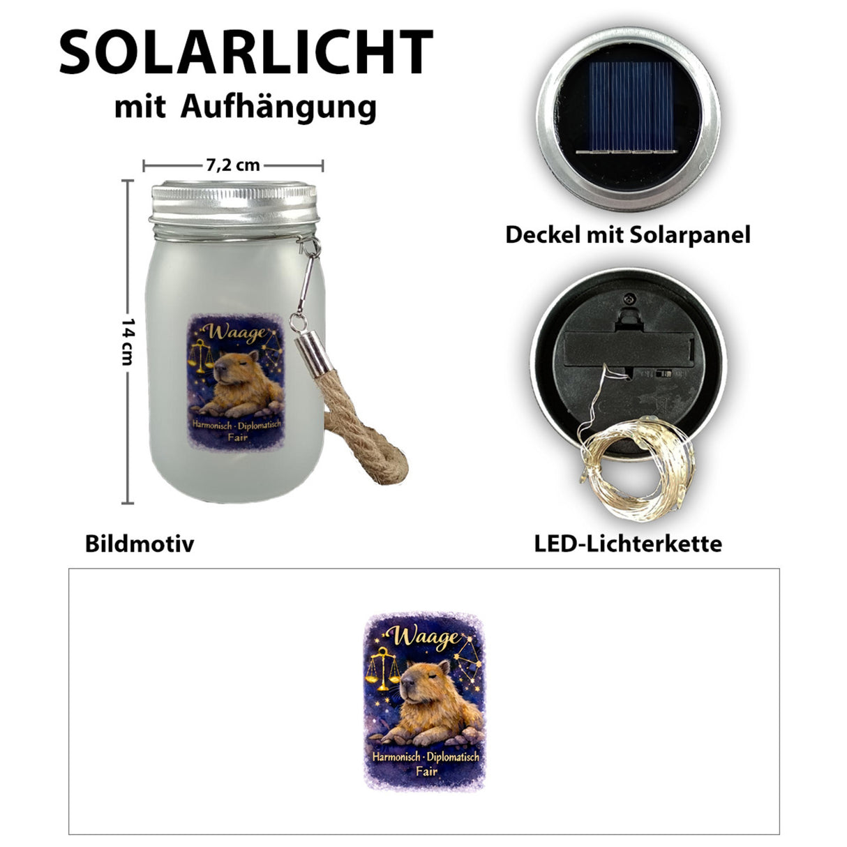 Waage Sternzeichen Cabybara Solarlicht für Astrologie Fans