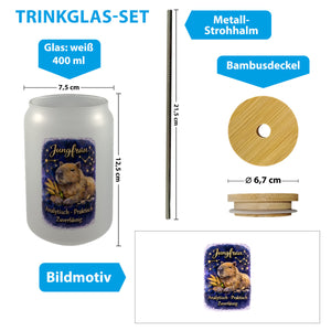 Jungfrau Sternzeichen Cabybara Trinkglas mit Bambusdeckel für Astrologie Fans