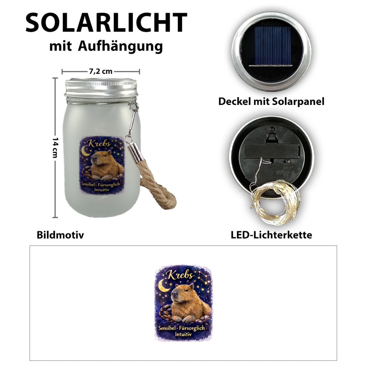 Krebs Sternzeichen Cabybara Solarlicht für Astrologie Fans
