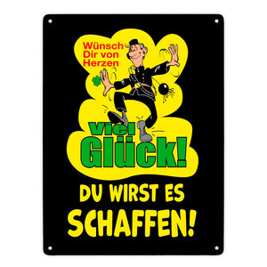 Kaminfeger Metallschild in 15x20 cm mit Spruch: Viel Glück, du schaffst es!