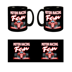 Sportwagen Tasse in Schwarz mit Spruch: Motor Racing Fan