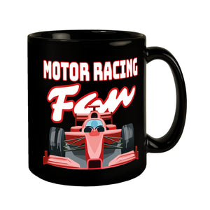 Sportwagen Tasse in Schwarz mit Spruch: Motor Racing Fan