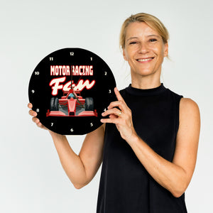 Sportwagen Wanduhr mit Spruch: Motor Racing Fan