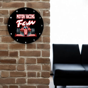 Sportwagen Wanduhr mit Spruch: Motor Racing Fan