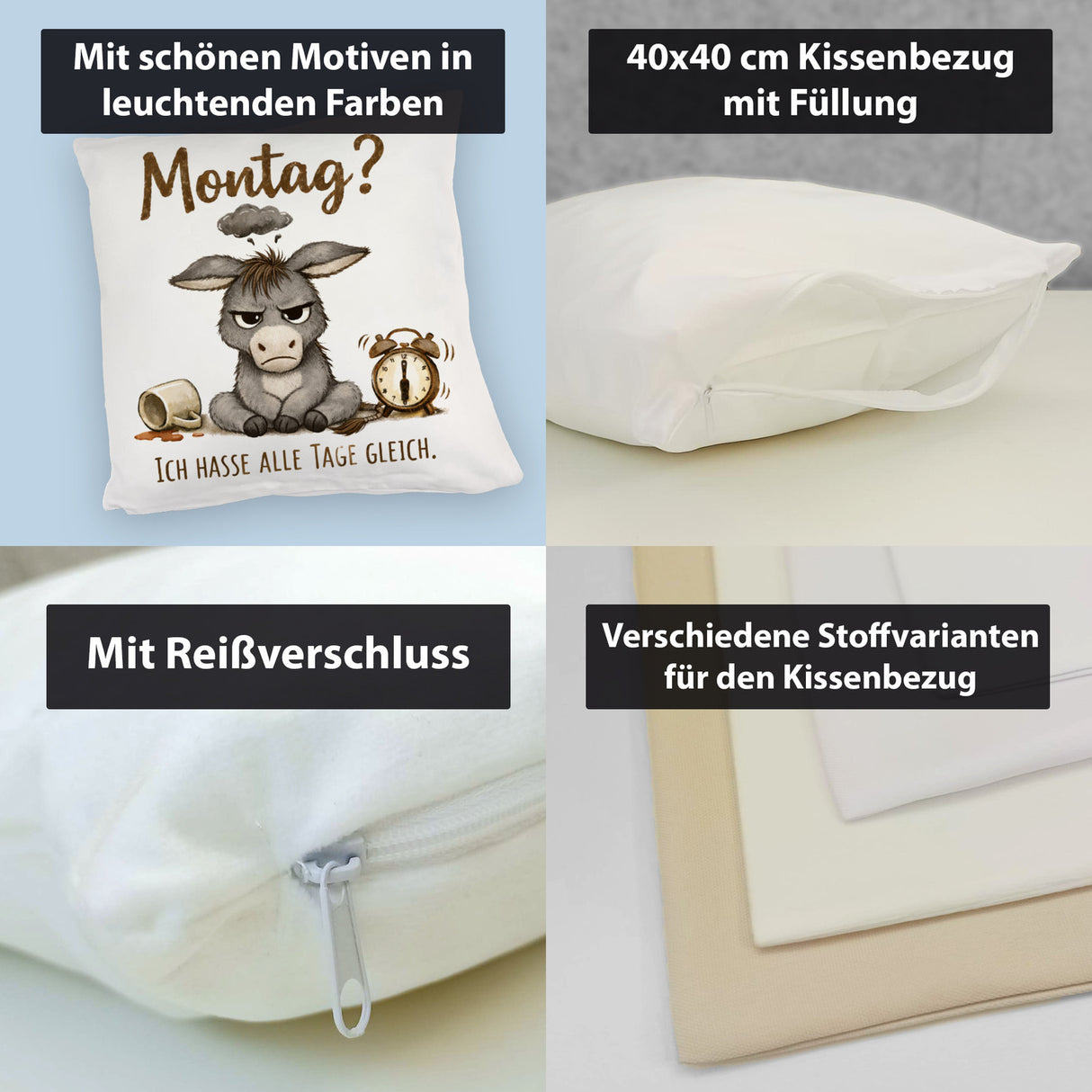 Eddi Esel Ich hasse alle Tage Kissen mit Spruch Montag