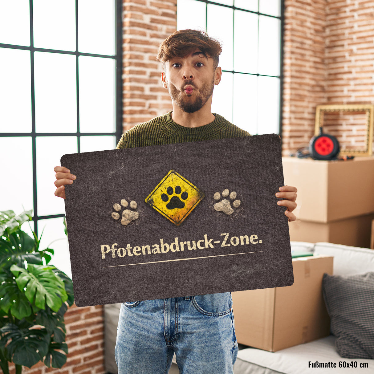 Pfotenabdruck Warnschild Fußmatte in 35x50 cm ohne Rand für Haustierliebhaber
