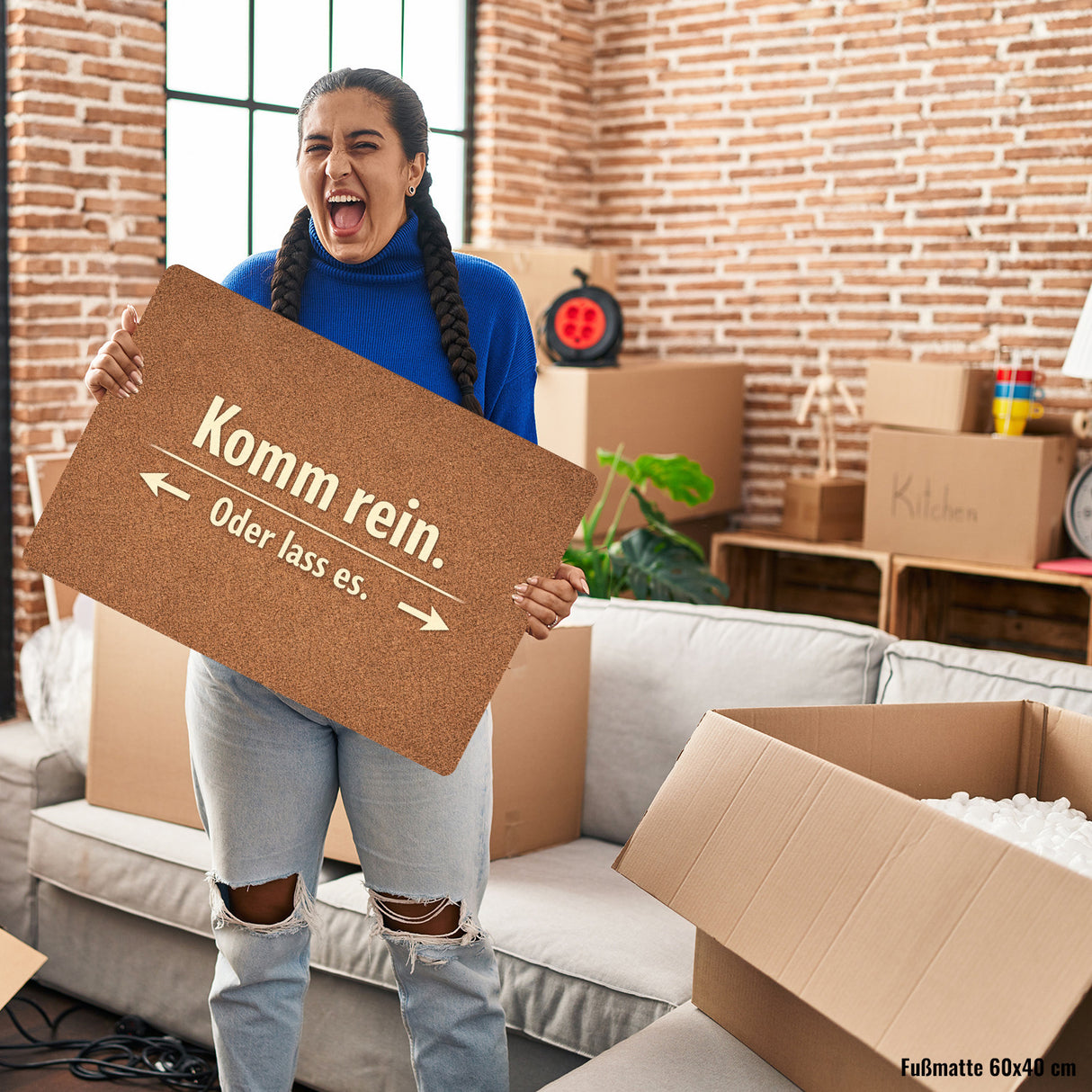 Kork-Effekt Komm rein Oder lass es Fußmatte in 35x50 cm ohne Rand