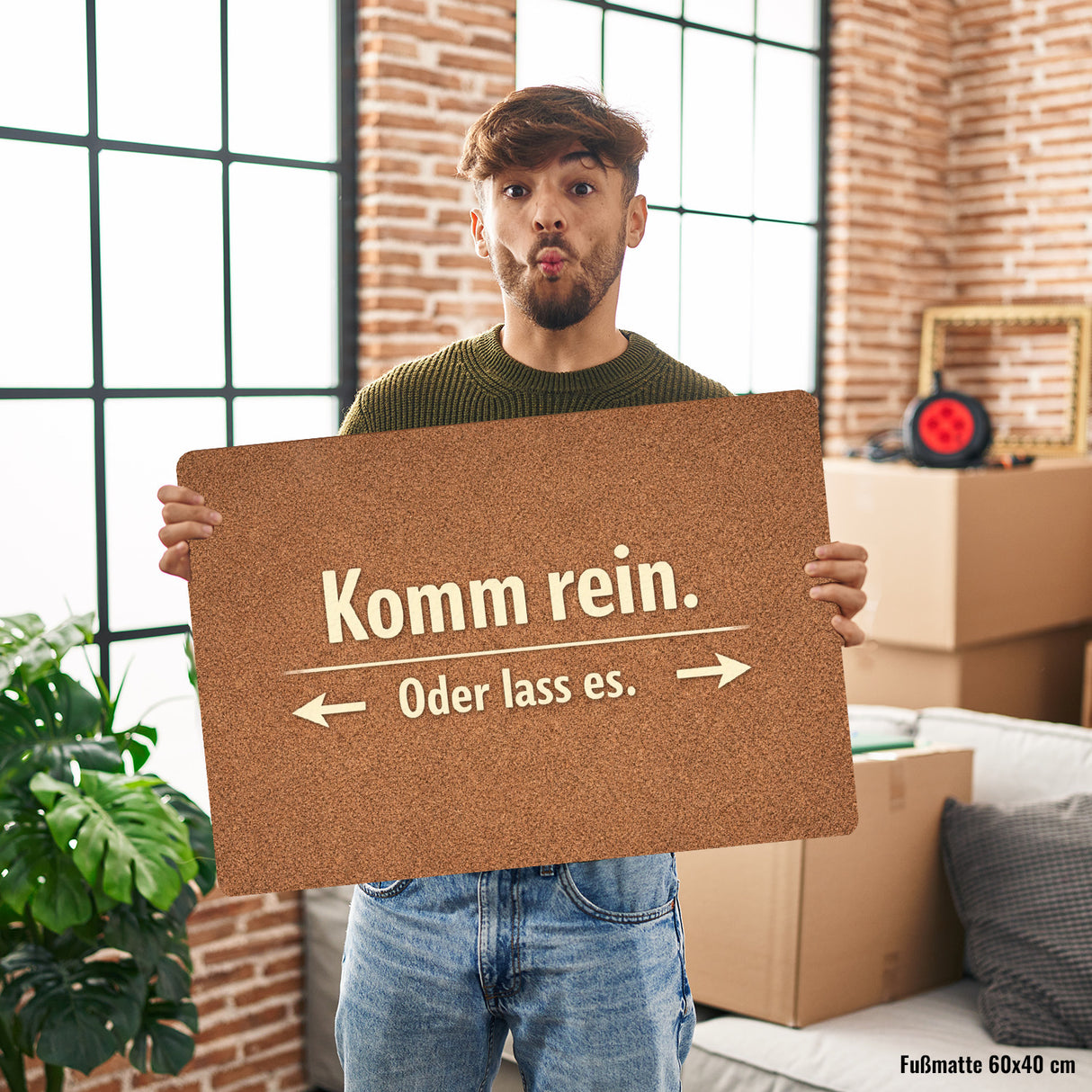 Kork-Effekt Komm rein Oder lass es Fußmatte in 35x50 cm ohne Rand