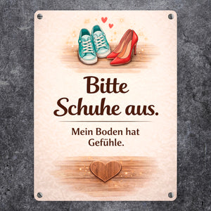 Bitte Schuhe aus Metallschild in 15x20 cm für Wohnbereich