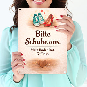 Bitte Schuhe aus Metallschild in 15x20 cm für Wohnbereich