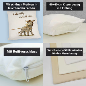 Eddi Esel Zieh ruhig Ich bleib hier Kissen für Eselfans