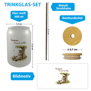 Eddi Esel Unter Baum Trinkglas mit Bambusdeckel Langsam ist auch ein Plan