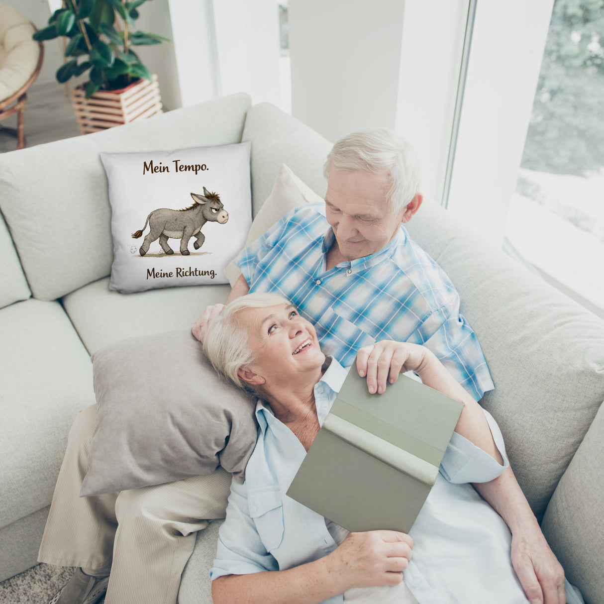 Eddi Esel Mein Tempo Meine Richtung Kissen für Tierfans