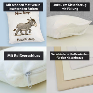 Eddi Esel Mein Tempo Meine Richtung Kissen für Tierfans