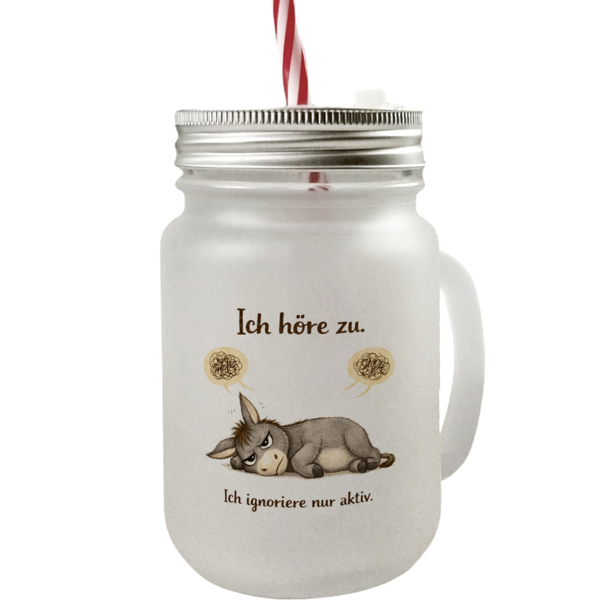 Eddi Esel Ich höre zu Ich ignoriere nur aktiv Trinkglas mit Bambusdeckel für Morgenmuffel
