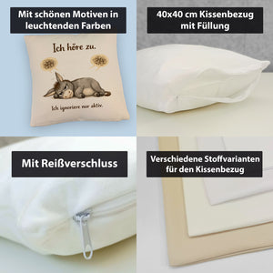 Eddi Esel Ich höre zu Ich ignoriere nur aktiv Kissen für Morgenmuffel