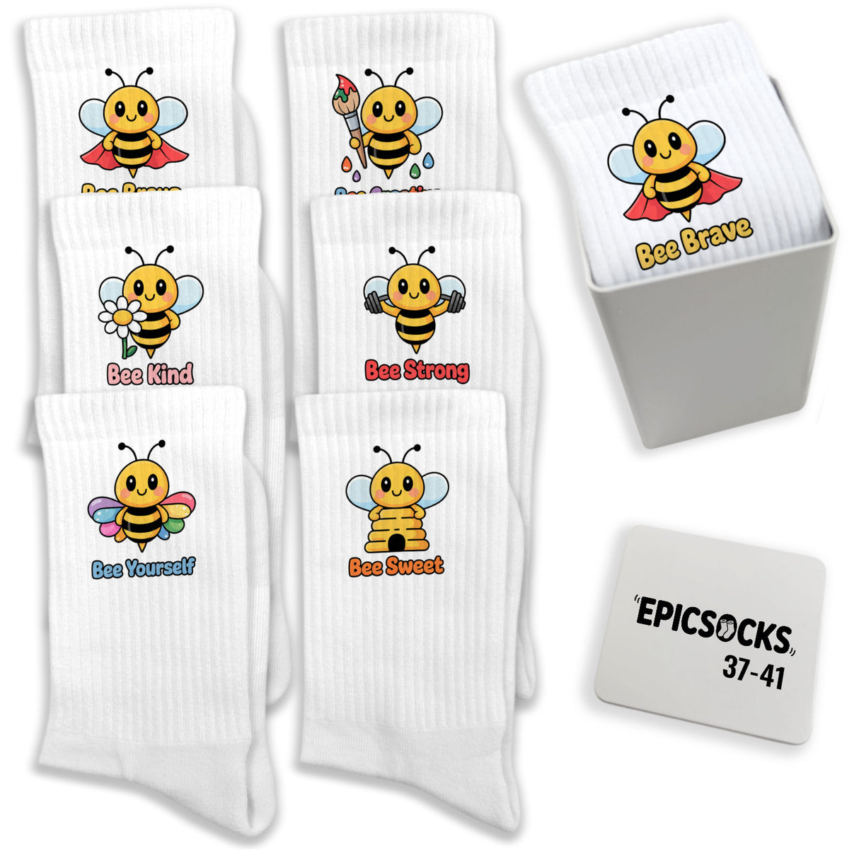 epicsocks Bee Adventures Socken in 37-41 im 6er Set in Geschenkdose im 6er Set in Geschenkbox