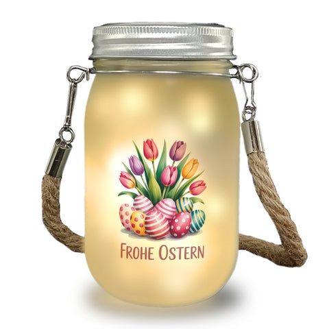 Tulpen und Ostereier Frohe Ostern Solarlicht