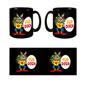 Osterhase Tasse in Schwarz mit Spruch: Für dich