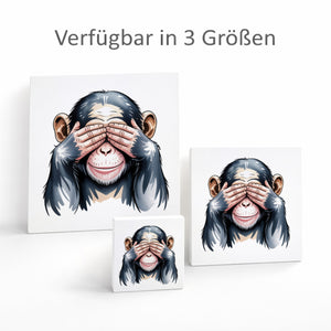 Die drei Affen nichts sehen Holzbild in 10x10 cm zum Stellen oder Aufhängen