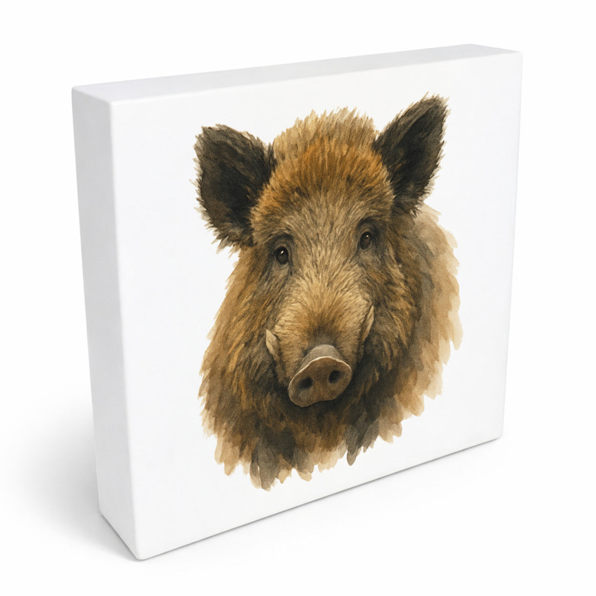 Wildes Herz Wildschweinkopf Holzbild in 10x10 cm zum Stellen oder Aufhängen