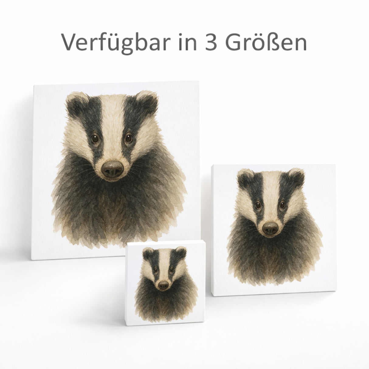 Wildes Herz Dachs Aquarell Holzbild in 10x10 cm zum Stellen oder Aufhängen