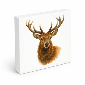 Tiere des Waldes Hirschkopf Aquarell Holzbild in 10x10 cm zum Stellen oder Aufhängen