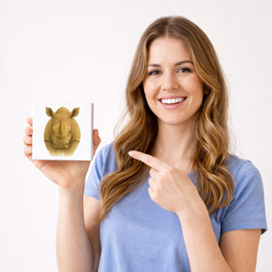 Safari Eleganz Nashorn Kopf Holzbild in 10x10 cm zum Stellen oder Aufhängen