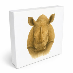 Safari Eleganz Nashorn Kopf Holzbild in 10x10 cm zum Stellen oder Aufhängen