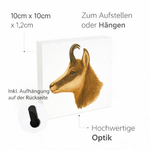 Gipfelliebe Gämse Kopf Holzbild in 10x10 cm zum Stellen oder Aufhängen