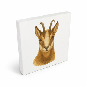 Gipfelliebe Gämse Portrait Holzbild in 10x10 cm zum Stellen oder Aufhängen