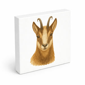 Gipfelliebe Gämse Portrait Holzbild in 10x10 cm zum Stellen oder Aufhängen
