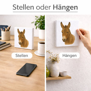 Eselmomente Esel Porträt Holzbild in 10x10 cm zum Stellen oder Aufhängen