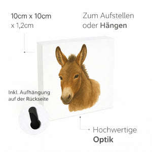 Eselmomente Esel Porträt Holzbild in 10x10 cm zum Stellen oder Aufhängen