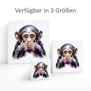 Die drei Affen nichts sprechen Holzbild in 10x10 cm zum Stellen oder Aufhängen