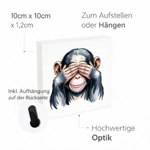 Die drei Affen nichts sehen Holzbild in 10x10 cm zum Stellen oder Aufhängen
