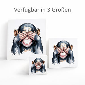 Die drei Affen nichts sehen Holzbild in 10x10 cm zum Stellen oder Aufhängen