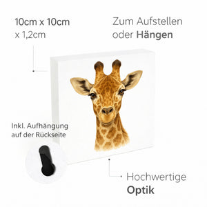 Tierische Eleganz Giraffenportrait Holzbild in 10x10 cm zum Stellen oder Aufhängen