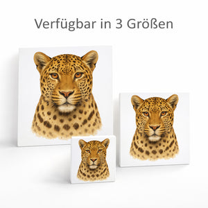 Raubtierblick Leopardenkopf Holzbild in 10x10 cm zum Stellen oder Aufhängen