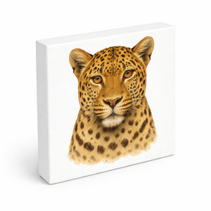 Raubtierblick Leopardenkopf Holzbild in 10x10 cm zum Stellen oder Aufhängen