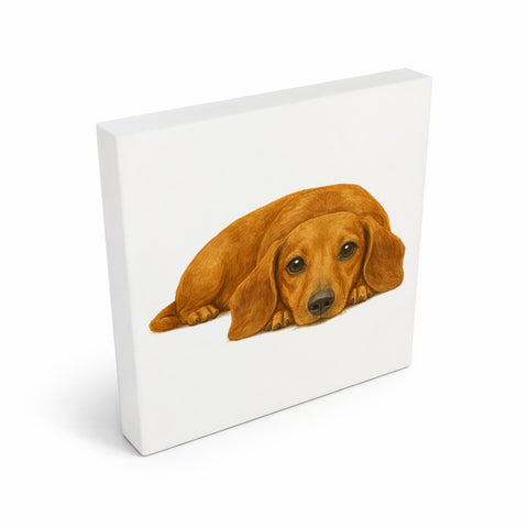 Dackelträume Dackel Illustration Holzbild in 10x10 cm zum Stellen oder Aufhängen