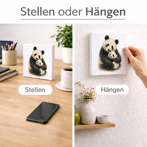 Pandaglück Panda Muttertier Holzbild in 10x10 cm zum Stellen oder Aufhängen