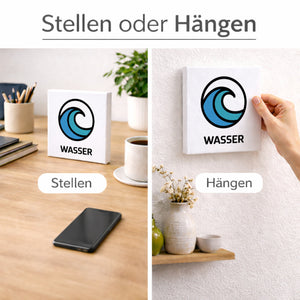 Natur Energie Wasserwelle Holzbild in 10x10 cm zum Stellen oder Aufhängen