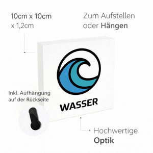 Natur Energie Wasserwelle Holzbild in 10x10 cm zum Stellen oder Aufhängen