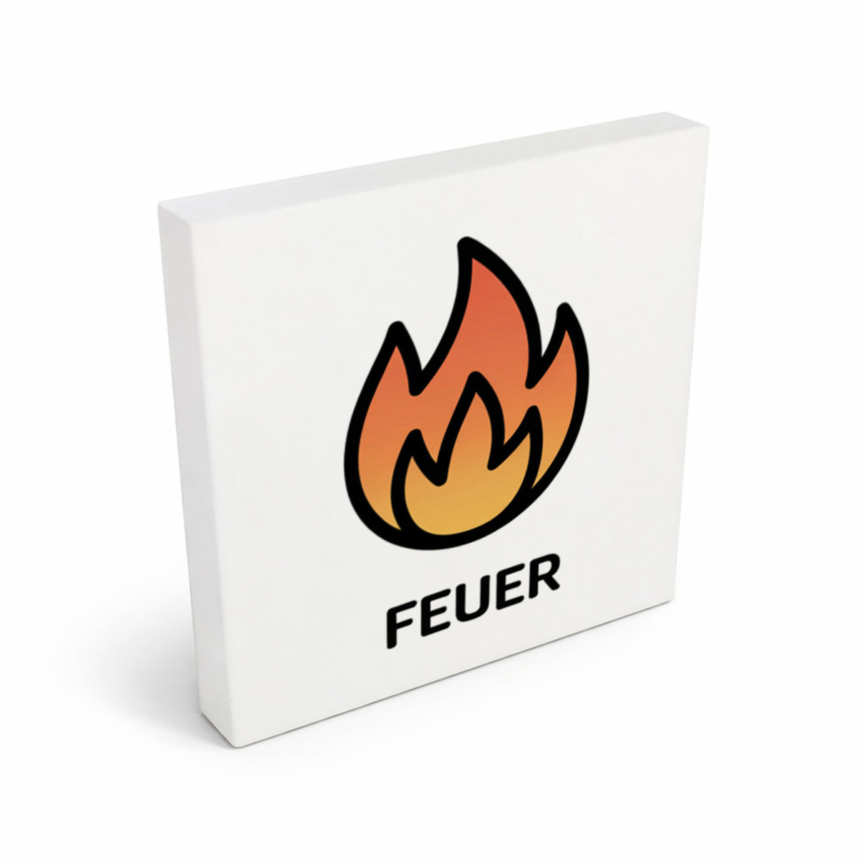 Natur Energie Feuerflamme Holzbild in 10x10 cm zum Stellen oder Aufhängen