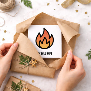 Natur Energie Feuerflamme Holzbild in 10x10 cm zum Stellen oder Aufhängen