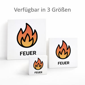 Natur Energie Feuerflamme Holzbild in 10x10 cm zum Stellen oder Aufhängen