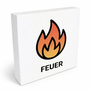 Natur Energie Feuerflamme Holzbild in 10x10 cm zum Stellen oder Aufhängen